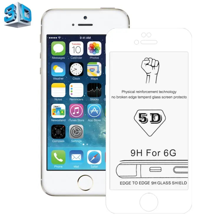 0.26mm 9H Surface Hardness 5D Explosion-proof Tempered Glass Screen Film for iPhone 6 & 6s - White