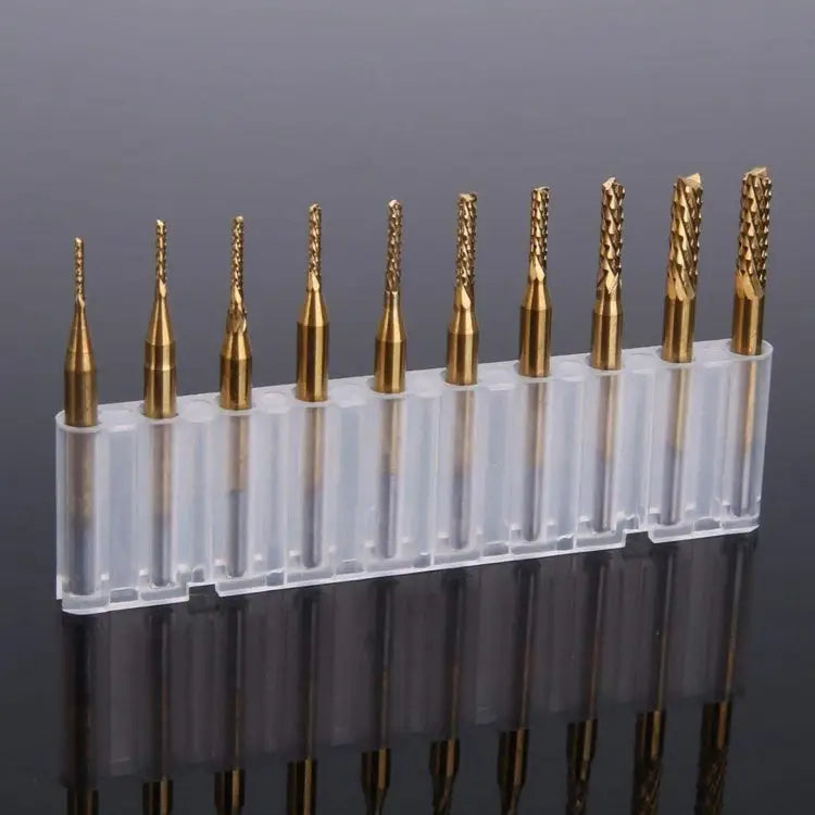 10pcs / Set titanium coated carbide end mill engraving knife edge milling cutter CNC milling machine Milling Cutter