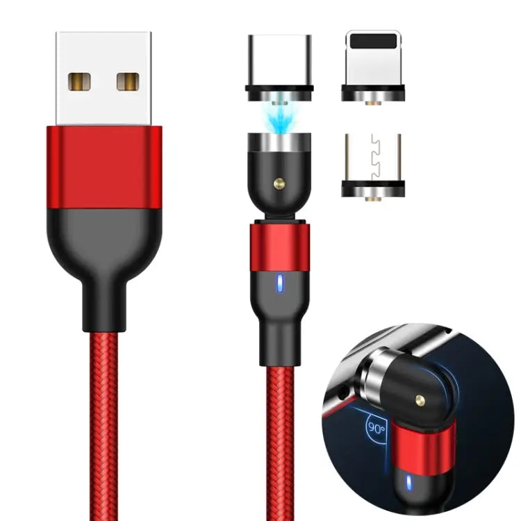 1m 2A Output 3 in 1 USB to 8 Pin + USB-C / Type-C + Micro USB Nylon Braided Rotate Magnetic Charging Cable - 1m 3 in 1