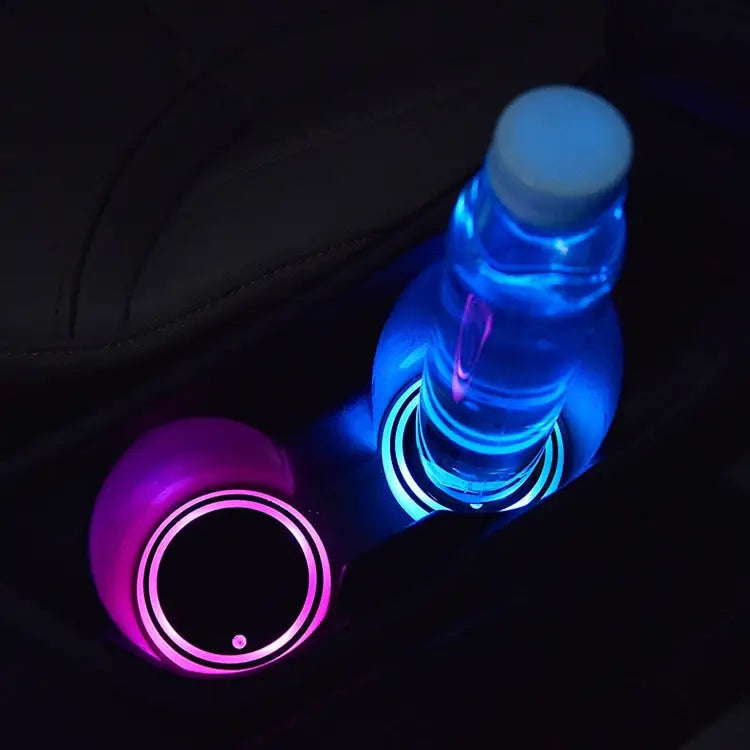 2 PCS Car LED Luminous Water Coaster Car Atmosphere Light USB Charging Non-Slip Coaster Car Luminous Water Coaster
