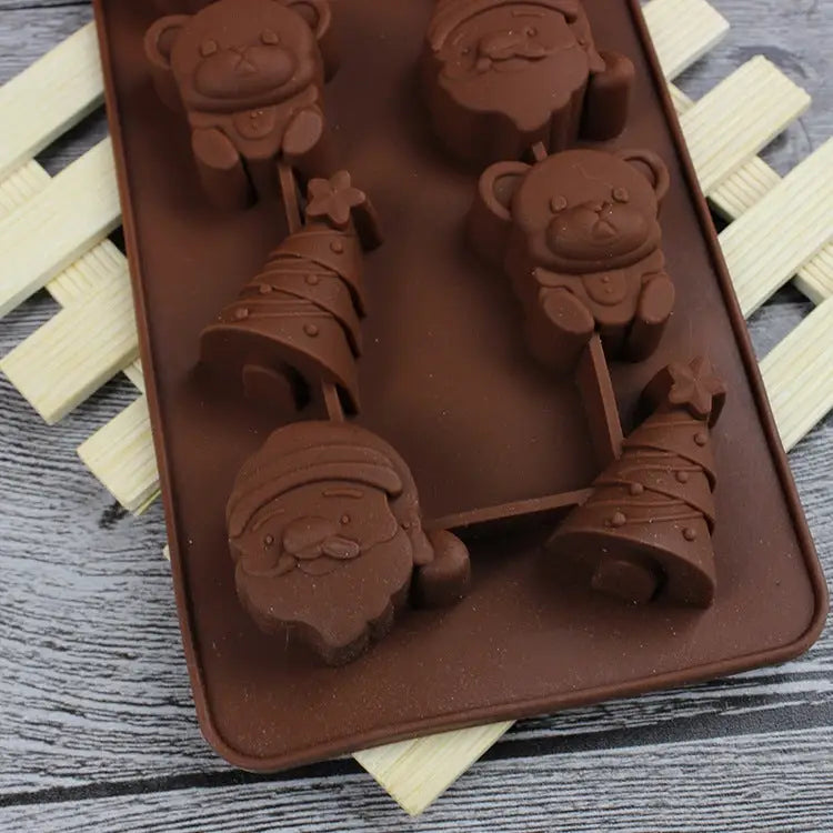 2 PCS Christmas Tree Santa Claus Chocolate Dessert Pastry Kitchen Baking Silicone Ice Lattice Mold Santa Claus - Santa