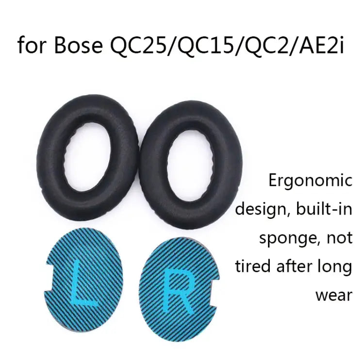 2 PCS Headset Sponge Cover Earmuffs For Bose QC25 / QC15 / QC2 / QC35 / AE2i Lambskin - Lambskin / Black + Black