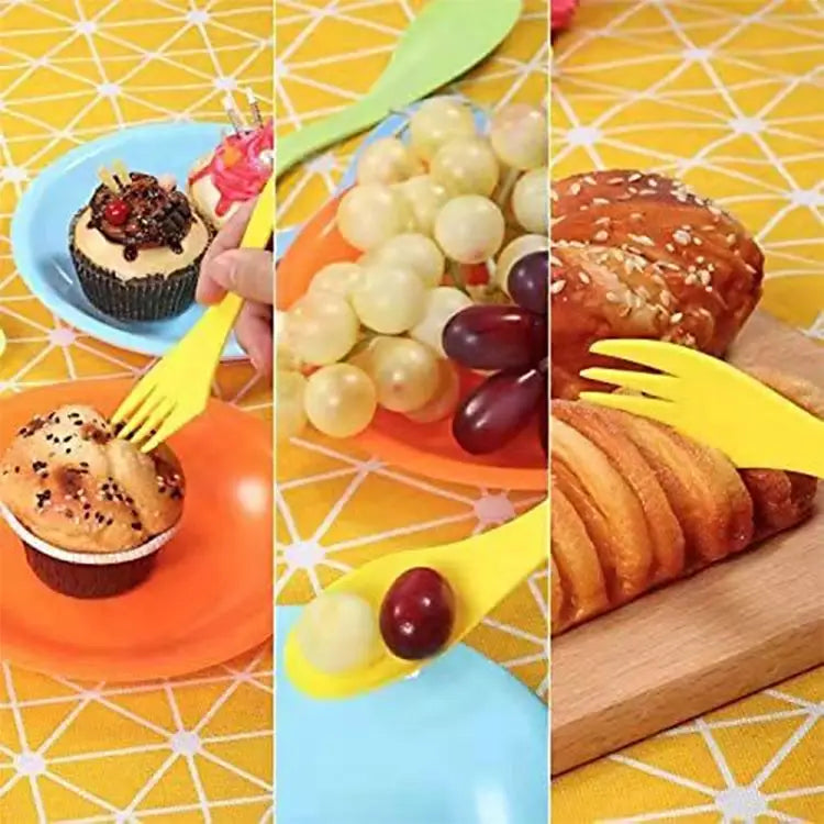 2 Set 3 In 1 Outdoor Camp Tableware Heat Resistant Spoon Fork Knife Camping Hiking Utensils (6pcs=1set) - 2 Set