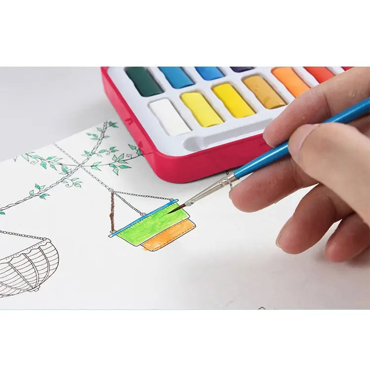 24 Colors Portable Iron Box Solid Watercolor Paints Set for Artist School Student Outdoor Water Color Sketch Painting