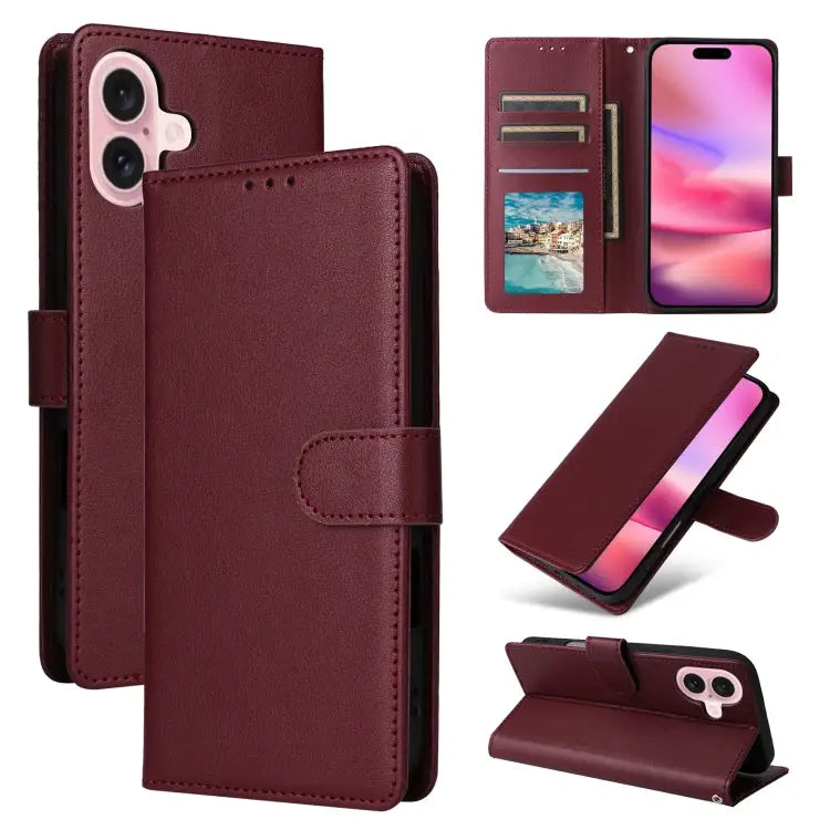 3-Card Slots Multifunctional Leather Phone Case For iPhone 16e For iPhone 16 Pro Max For iPhone 16 Pro For iPhone 16