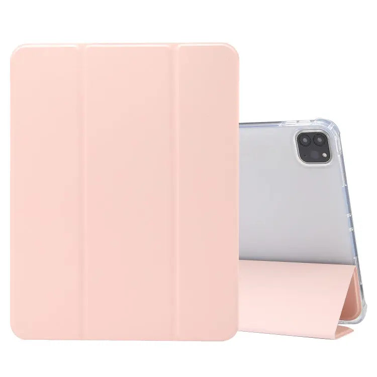 3-folding Electric Pressed Skin Texture Horizontal Flip Shockproof Transparent TPU + PU Leather Case with Holder & Pen