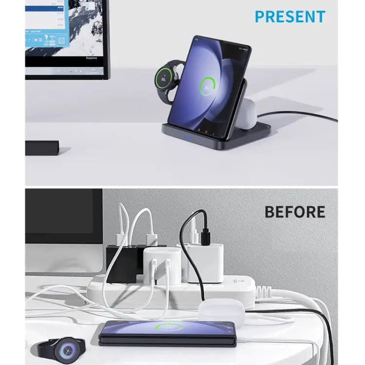 3 In 1 Wireless Charger For Samsung Galaxy Z Fold Mobile Phone Earphones & Smart Watches F16A - F16A - Apple Accessories