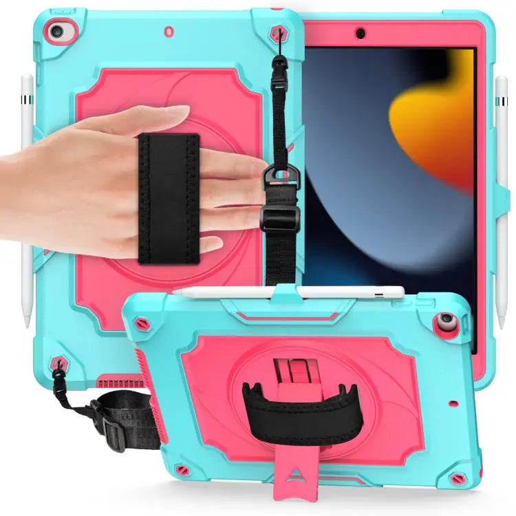 360 Degree Rotation Turntable Contrast Color Robot Shockproof Silicone + PC Protective Case with Holder For iPad Air