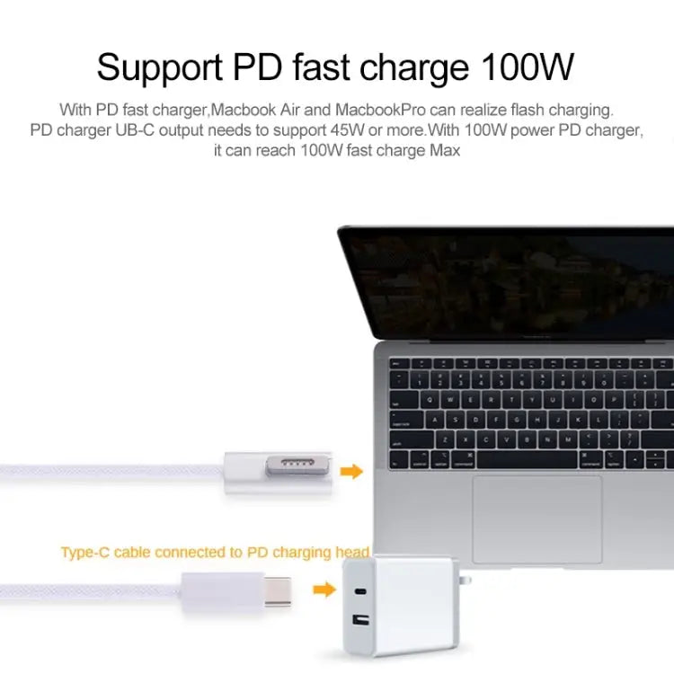 45W / 60W / 65W / 85W 5 Pin MagSafe 2 (T-Shaped) to USB-C / Type-C PD Charging Cable MagSafe 2 - MagSafe 2