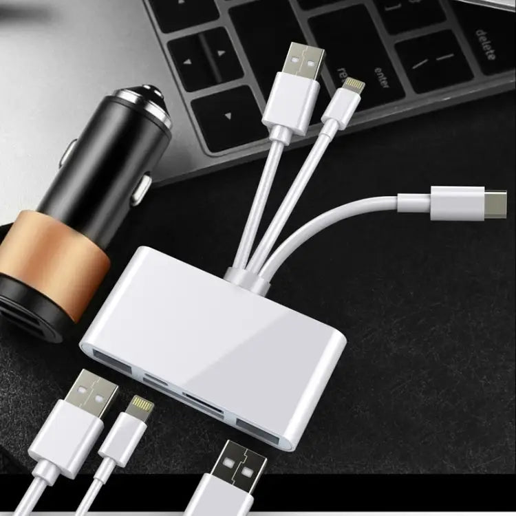 5 in 1 8 Pin + Type-C / USB-C + USB + TF Card + SD Card Multi-function Camera Reader Adapter - 5 in 1