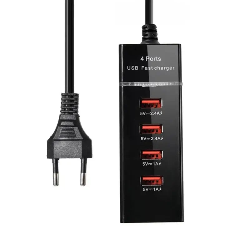 5V 4.1A 4 USB Ports Charger Adapter with Power Plug Cable Cable Length: 1.5m EU Plug EU Plug - EU Plug / Black - Apple