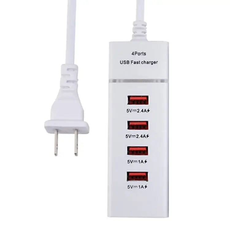 5V 4.1A 4 USB Ports Charger Adapter with Power Plug Cable Cable Length: 1.5m US Plug US Plug - US Plug / White - Apple