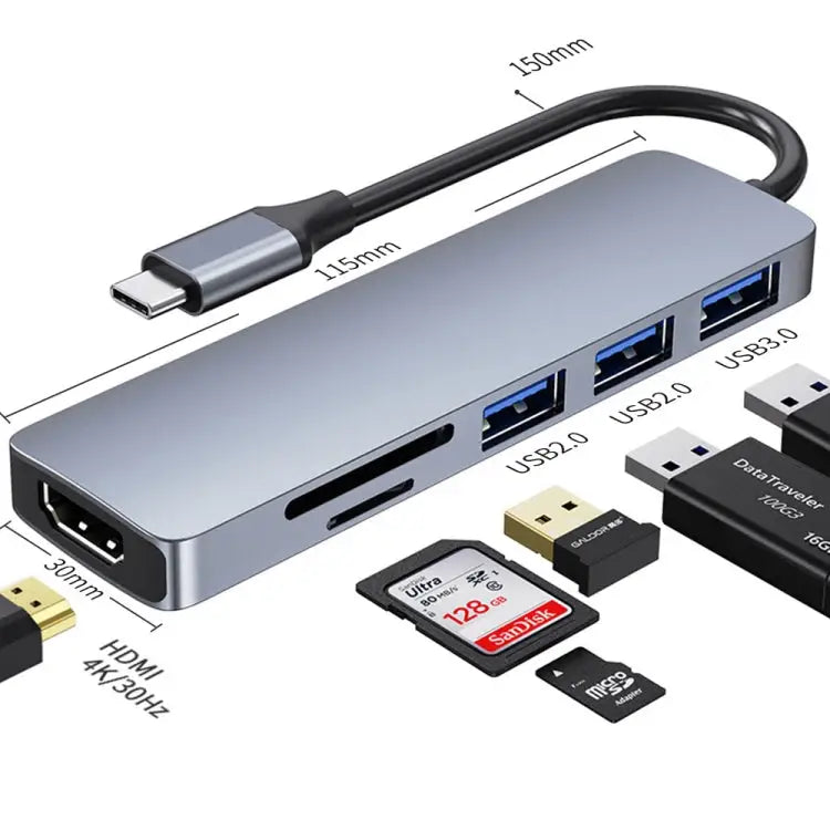 6-in-1 USB-C / Type-C to USB Docking Station HUB Adapter 6 in 1 - 6 in 1