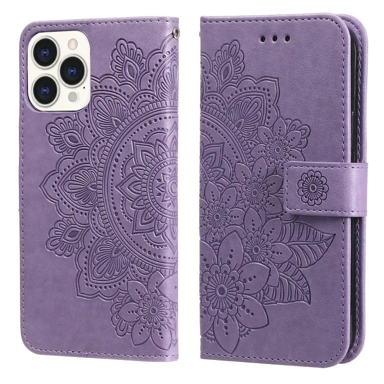 7-petal Flowers Embossing Pattern Horizontal Flip PU Leather Case with Holder & Card Slots & Wallet & Photo Frame