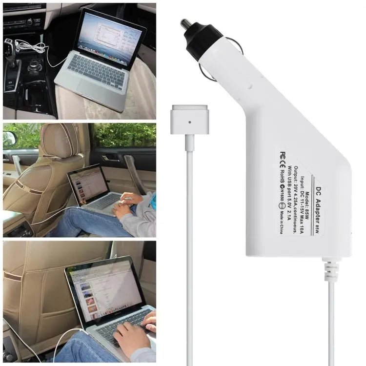 85W 20V 4.25A 5 Pin T Style MagSafe 2 Car Charger with 1 USB Port for Apple Macbook A1398 / A1424 / MC975 / MC976