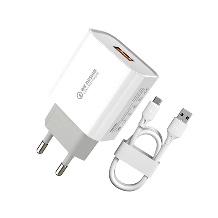 WK WP-U57 Max 18W Maxspeed QC3.0 Fast Charger + USB to Micro USB Data Cable, US Plug, EU Plug, UK Plug
