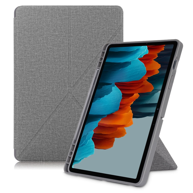 Cloth Texture Multi-folding Horizontal Flip PU Leather Shockproof Case with Holder & Sleep / Wake-up Function, For Samsung Galaxy Tab S8+ / Tab S8 Plus / Tab S7 FE / Tab S7+ T970 / T975, For Samsung Galaxy Tab S8 / Galaxy Tab S7 T870...