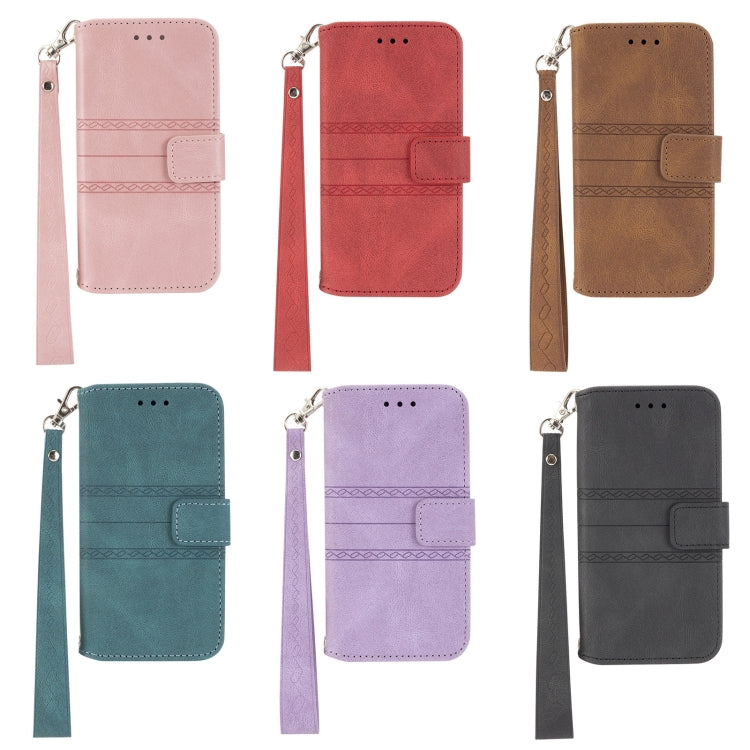 Embossed Striped Magnetic Buckle PU + TPU Horizontal Flip Leather Case with Holder & Card Slot & Wallet & Photo Frame & Sling, For iPhone 13 mini, For iPhone 13, For iPhone 13 Pro, For iPhone 13 Pro Max