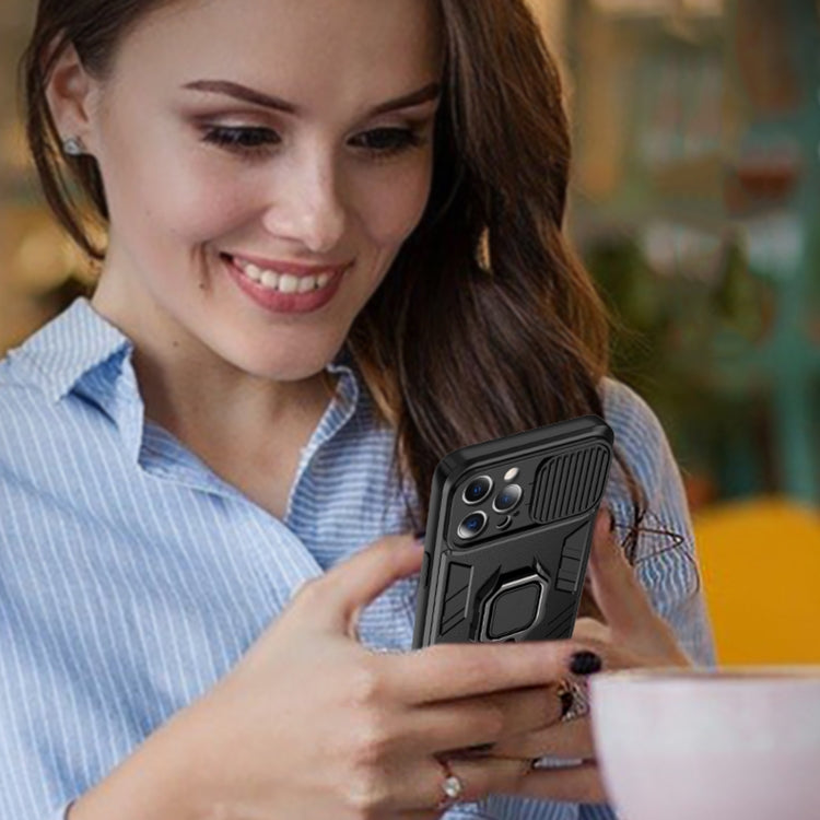 Sliding Camera Cover Design TPU + PC Shockproof Case with Ring Holder