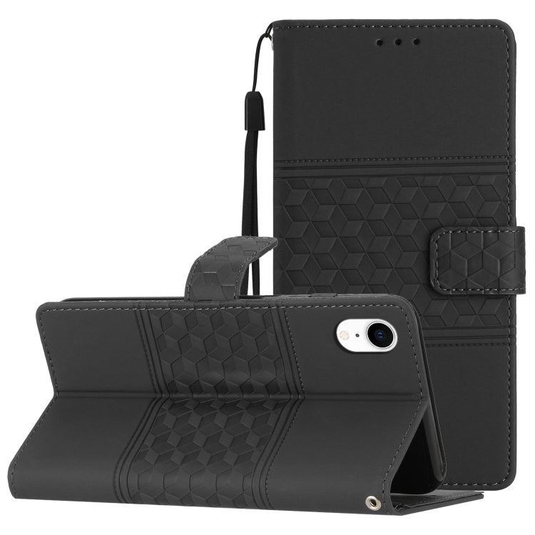 Diamond Embossed Skin Feel Leather Phone Case with Lanyard, For iPhone 14 Pro, For iPhone 14 Pro Max, For iPhone X / XS, For iPhone XR