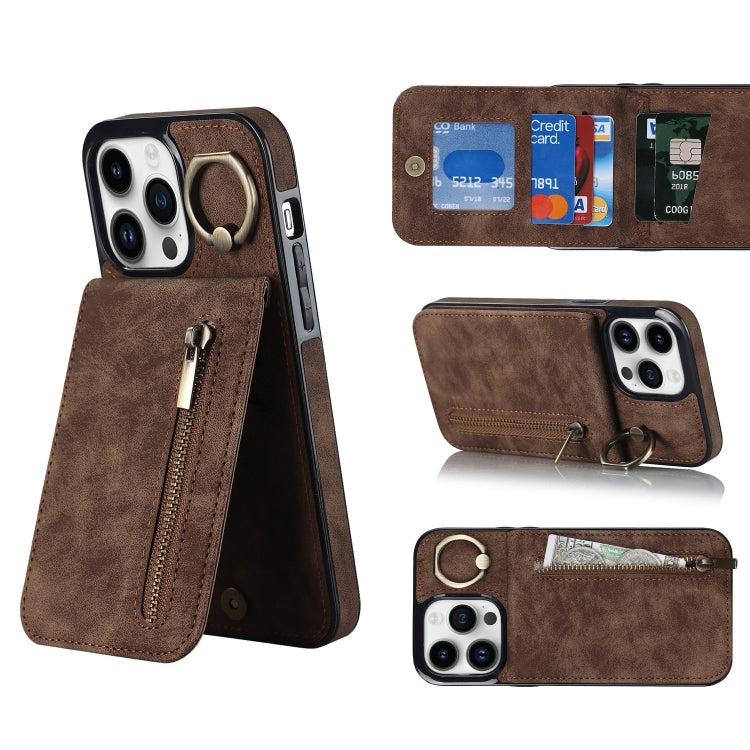 Retro Ring and Zipper RFID Card Slot Phone Case, For iPhone 14, For iPhone 14 Plus, For iPhone 14 Pro, For iPhone 14 Pro Max