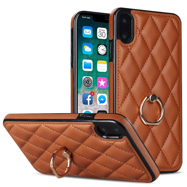 Rhombic PU Leather Phone Case with Ring Holder, For iPhone 11 Pro, For iPhone 11 Pro Max, For iPhone X / XS