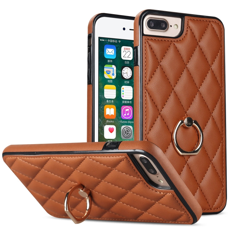 Rhombic PU Leather Phone Case with Ring Holder, For iPhone 7 Plus / 8 Plus