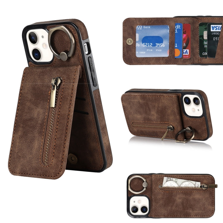 Retro Ring and Zipper RFID Card Slot Phone Case, For iPhone 13, For iPhone 13 Pro, For iPhone 13 Pro Max, For iPhone 12