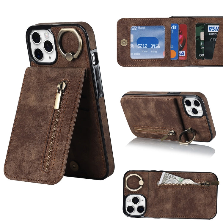 Retro Ring and Zipper RFID Card Slot Phone Case, For iPhone 12 Pro, For iPhone 12 Pro Max, For iPhone 11, For iPhone 11 Pro