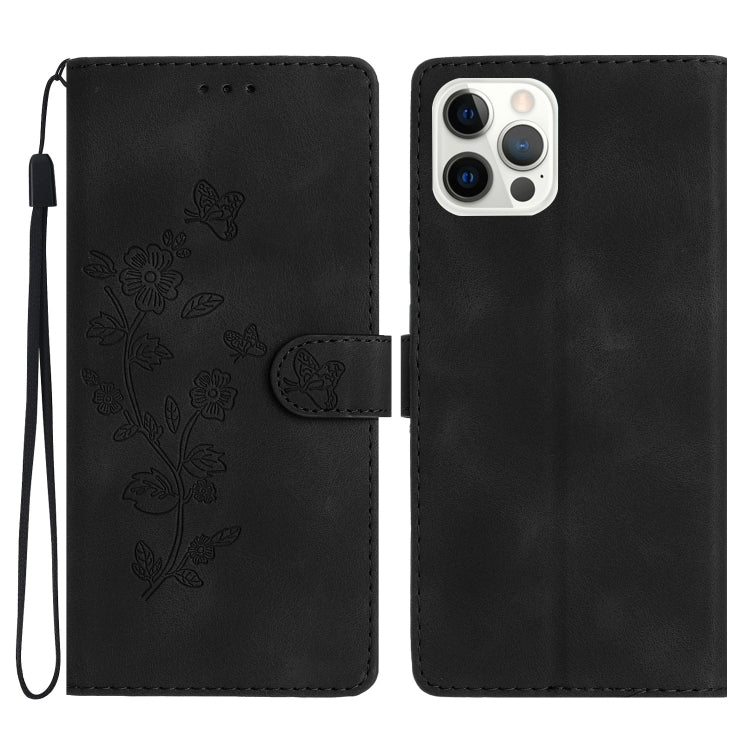 Flower Butterfly Embossing Pattern Leather Phone Case, For iPhone 15, For iPhone 14 Plus, For iPhone 14, For iPhone 14 Pro