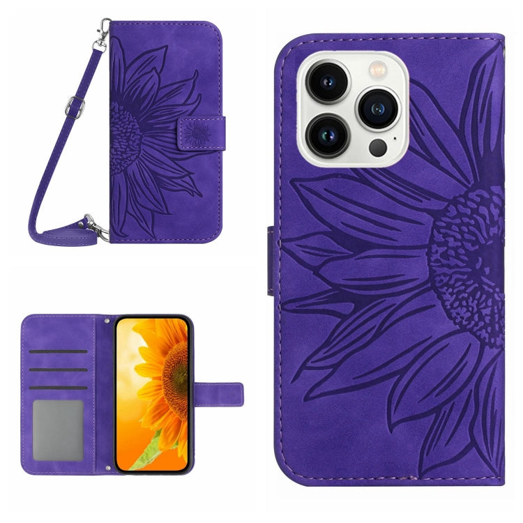 Skin Feel Sun Flower Embossed Flip Leather Phone Case with Lanyard, For iPhone 16e, For iPhone 16 Pro Max