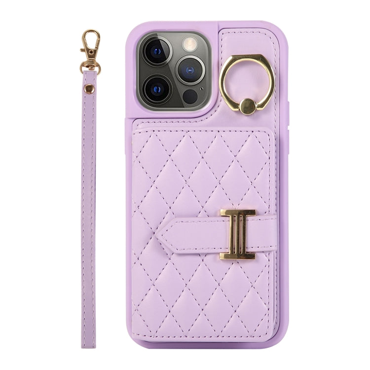 Horizontal Card Bag Ring Holder Phone Case with Dual Lanyard, For iPhone 13, For iPhone 12, For iPhone 12 Pro Max