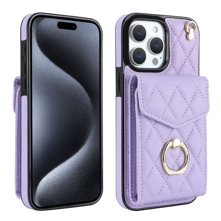 Rhombic Texture Card Bag Phone Case with Long Lanyard