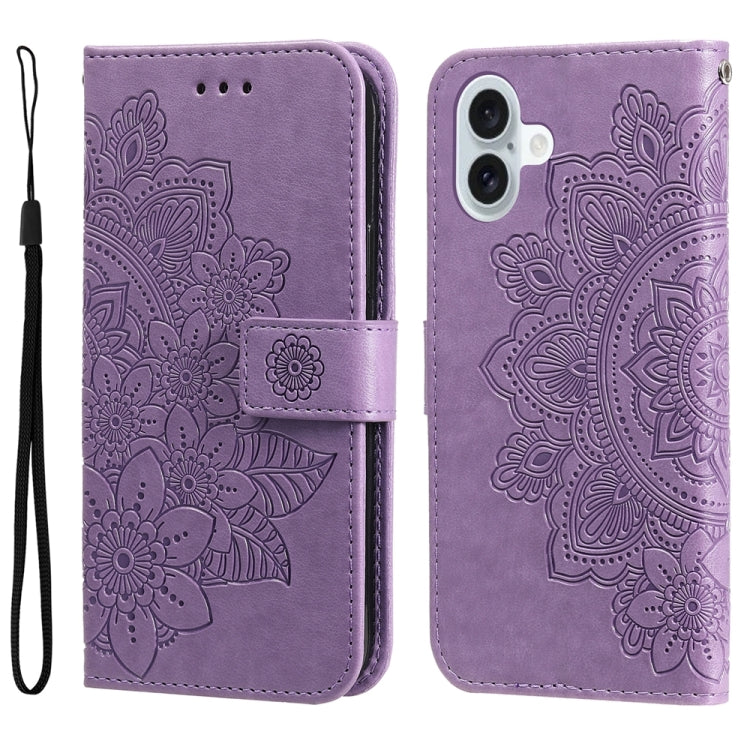 Seven-petal Flowers Embossing Leather Phone Case, For iPhone 17 Air, For iPhone 16 Pro Max, For iPhone 16 Pro, For iPhone 16 Plus