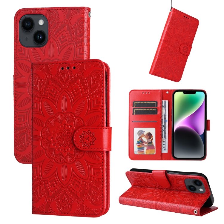 Embossed Sunflower Leather Phone Case, For iPhone 15