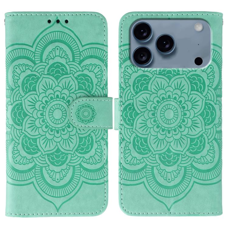 Sun Mandala Embossing Leather Phone Case, For iPhone 16e, For iPhone 15 Pro Max, For iPhone 15 Pro