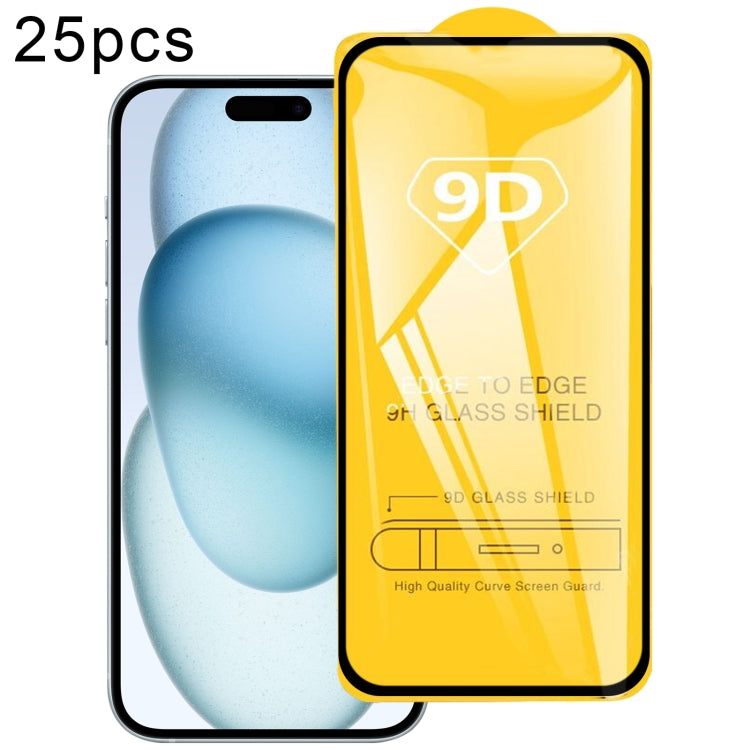 25pcs 9D Full Glue Screen Tempered Glass Film, For iPhone 16 Pro Max, For iPhone 16 Pro, For iPhone 16 Plus, For iPhone 16, For iPhone 15 Plus / 15 Pro Max, For iPhone 15 / 15 Pro