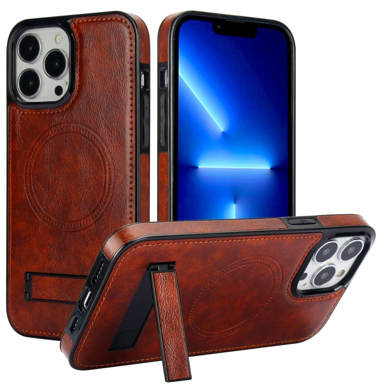 Retro Leather Invisible Stand MagSafe Phone Case, For iPhone 14 Pro, For iPhone 14 Pro Max, For iPhone 13 Pro Max