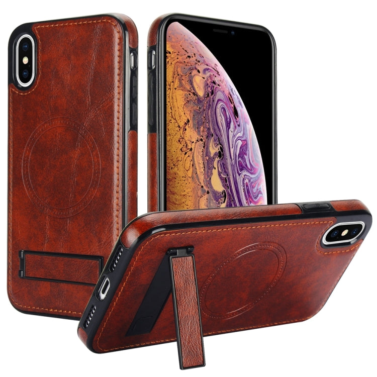 Retro Leather Invisible Stand MagSafe Phone Case, For iPhone X / XS, For iPhone XR, For iPhone XS Max