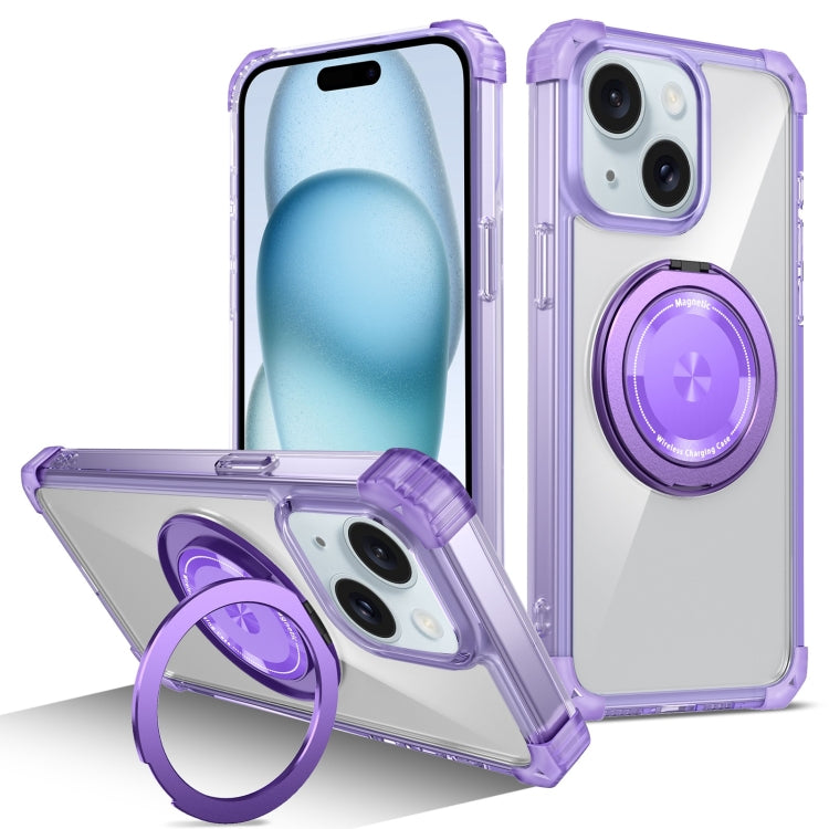 Gold Shield CD Pattern MagSafe Magnetic Phone Case with Rotating Stand, For iPhone 15 Pro Max, For iPhone 15 Pro, For iPhone 15 Plus, For iPhone 15