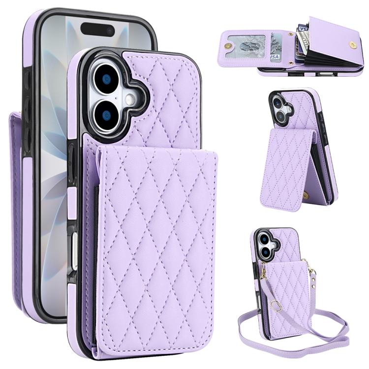 YM015 Crossbody Rhombic Card Bag RFID Phone Case, For iPhone 16e / 17e, For iPhone 17 Pro Max, For iPhone 17 Pro, For iPhone 17