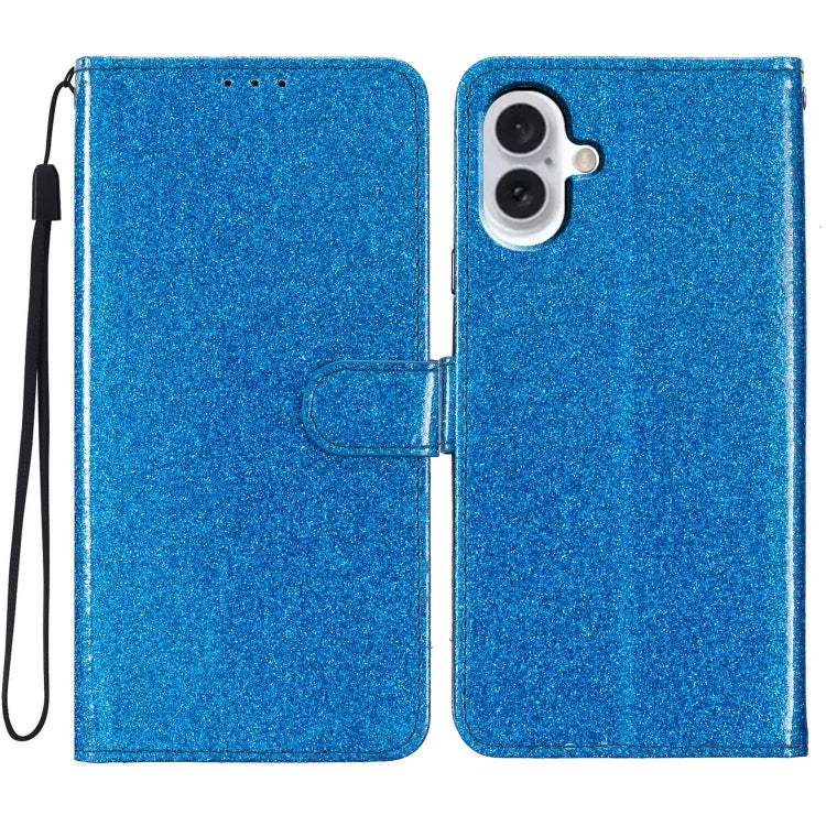 Glitter Powder Flip Leather Phone Case, For iPhone 16