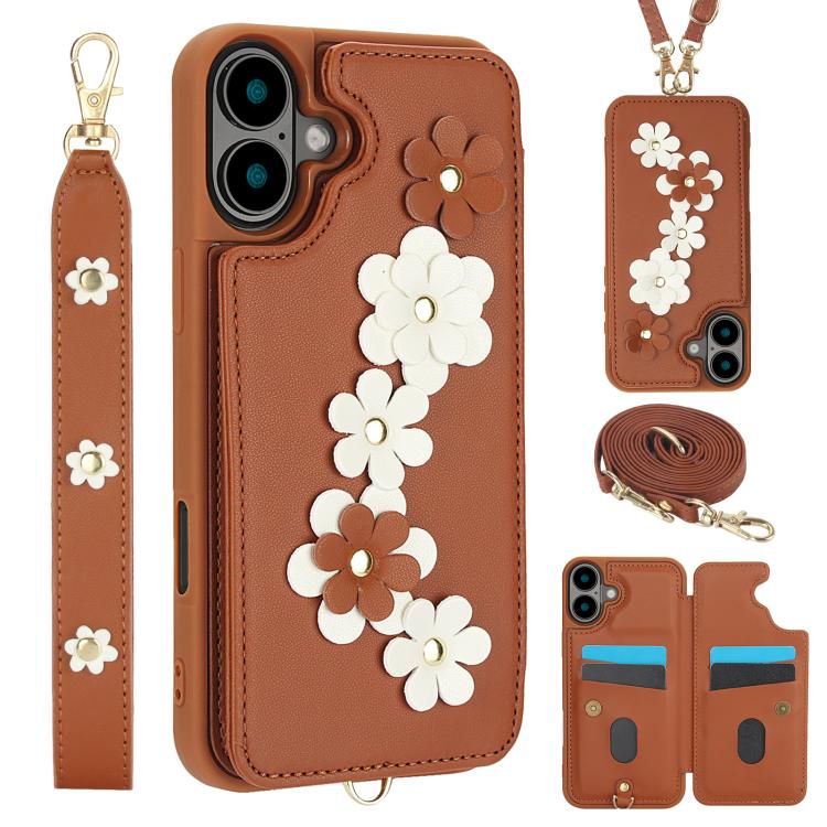 Crossbody Flower Pattern Leather Phone Case, For iPhone 17 Pro Max, For iPhone 17 Pro, For iPhone 17, For iPhone Air