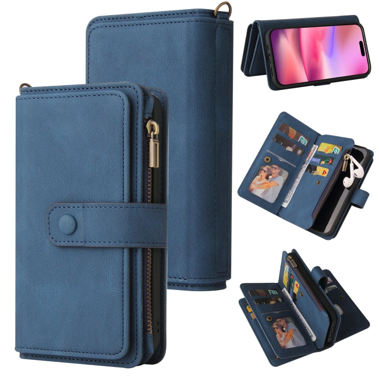 Skin Feel Multi Card Slots Zipper Wallet Leather Phone Case, For iPhone 16 Pro, For iPhone 16 Plus, For iPhone 16