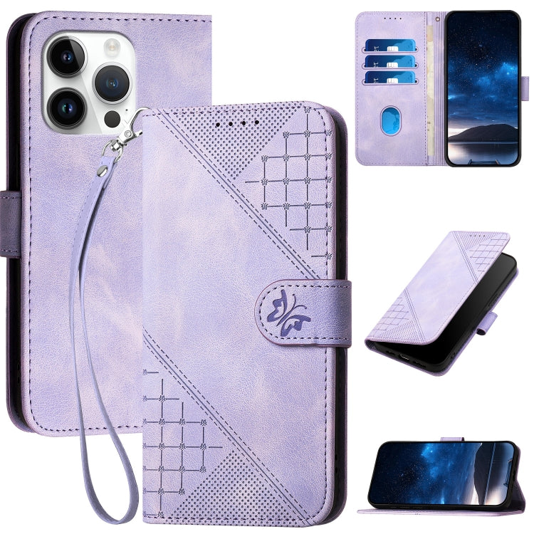 YX0080 Grid Butterfly Embossed Pattern Flip Leather Phone Case with Lanyard, For iPhone 14 Pro Max, For iPhone 7 / 8 / SE 2022, For iPhone 13 Pro Max, For iPhone 13 Pro