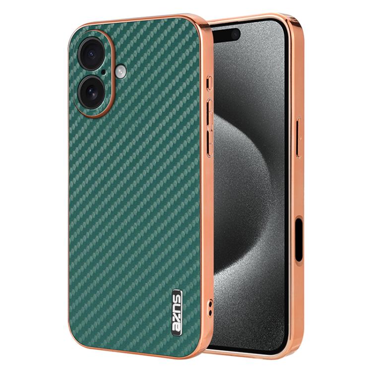 AZNS Electroplated Edge Carbon Fiber Texture Phone Case, For iPhone 16e, For iPhone 16 Pro Max, For iPhone 16 Pro, For iPhone 16 Plus, For iPhone 16, For iPhone 15 Pro Max