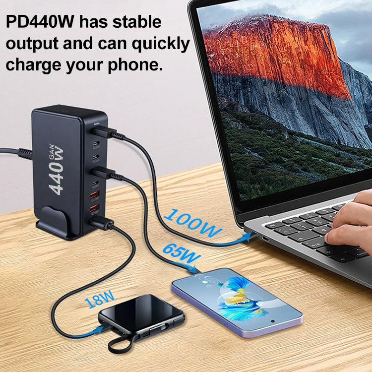 440W GaN USB Power Adapter Travel Charger with 3 x USB, 5 x PD Port, EU Plug, US Plug, UK Plug, AU Plug