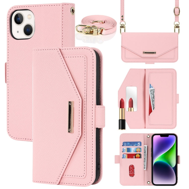 Cross Texture Crossbody Lanyard Leather Phone Case, For iPhone 15 Plus, For iPhone 15