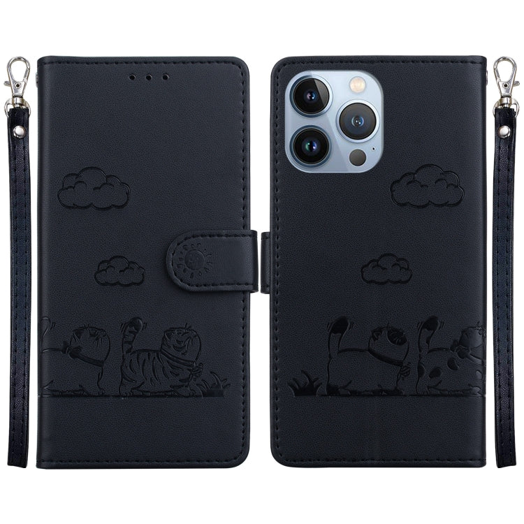 Cute Cats RFID Leather Phone Case, For iPhone 15, For iPhone 14 Plus, For iPhone 14, For iPhone 14 Pro