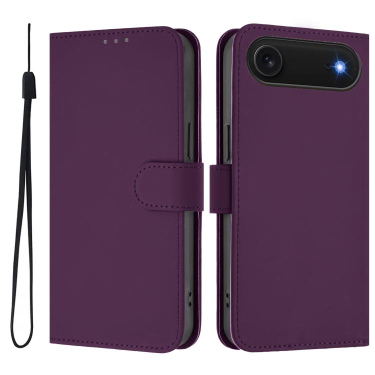 Skin Feel Solid Color Leather Phone Case with Lanyard, iPhone 16e